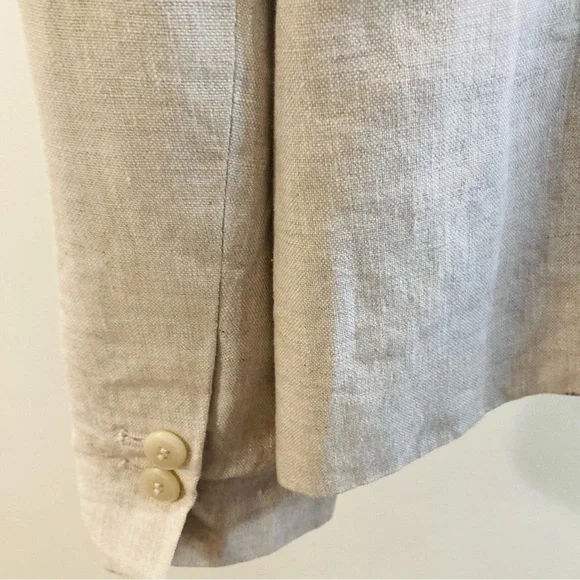 ZARA Basic Sz 14 Linen Pinstripe  Lined Pockets Collarless Slit Blazer Jacket - Picture 11 of 11